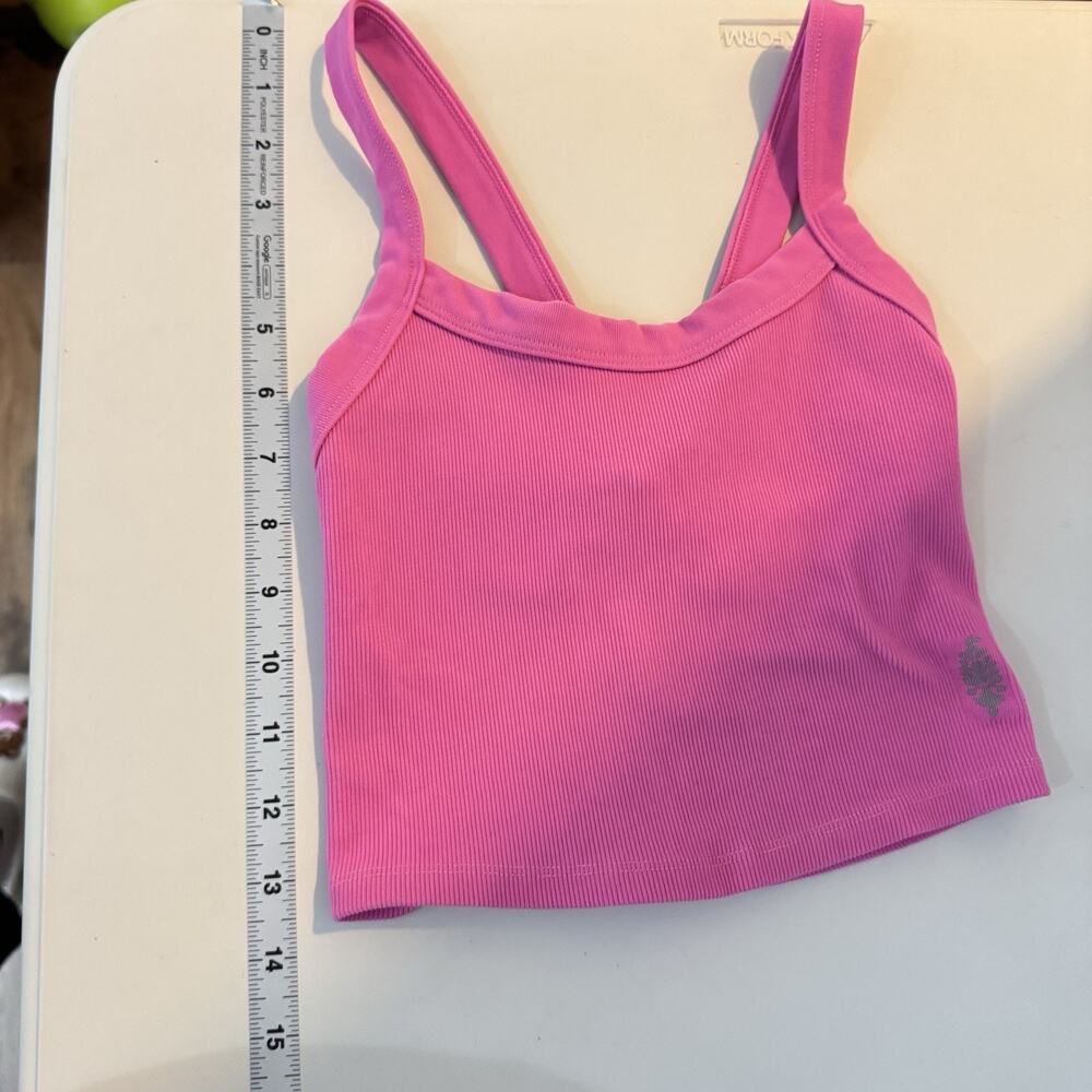 Free People Movement Ribbed Cropped Tank Sz XS/S Bright Pink Yoga Athletic Soft - Picture 6 of 8